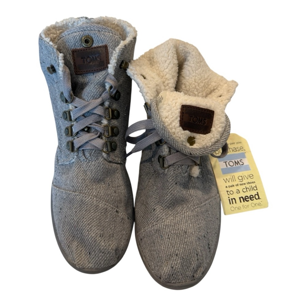 TOMS Botas Highlands Grey Wool Fleck Fleece Faux Shearling Boots Women’s 9 NWT - Picture 1 of 13